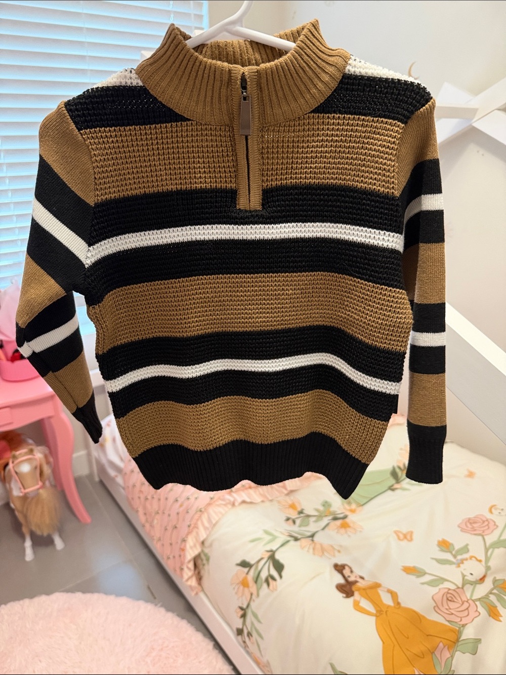 Striped Half-Zip Pullover Sweater - Brown/Black/White